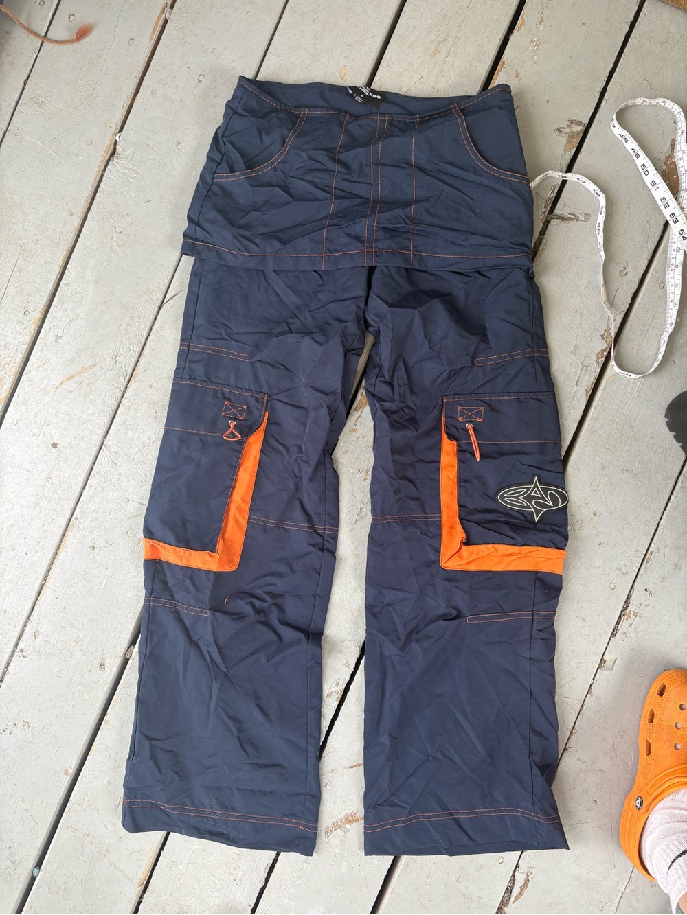 Navy Blue Cargo track Pants with Orange Accents
